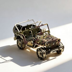 Military Jeep 3D Metal Puzzle Kit, Camouflage DIY Assembly Mechanical Model for Adults & Collectors
