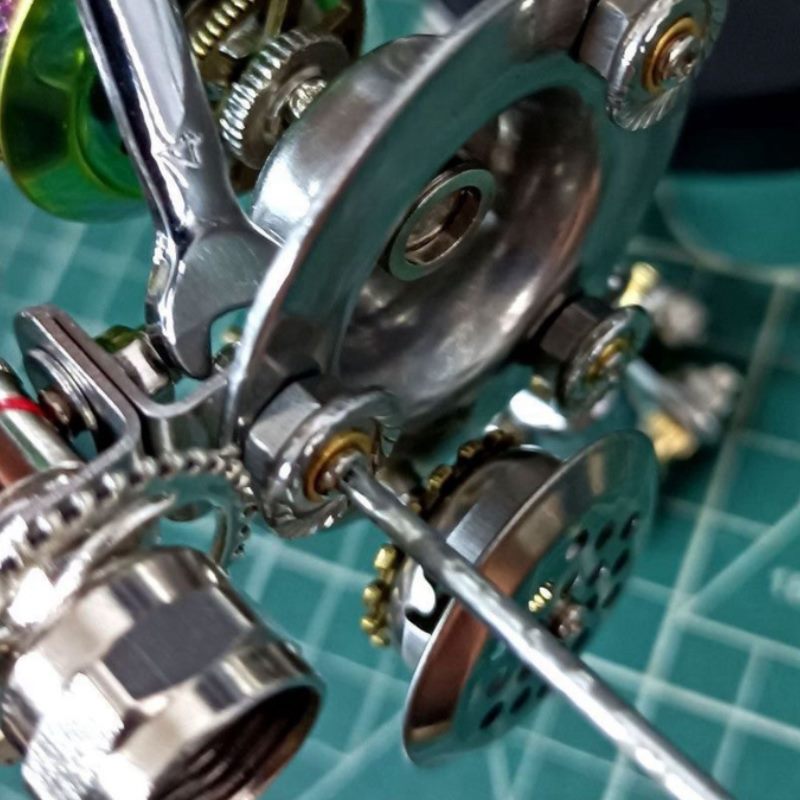 Close-up detail of metal model kit parts