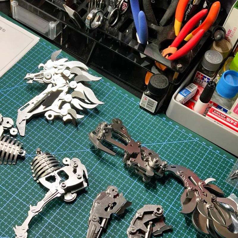 Metal model kit parts and tools for 3D metal puzzle assembly